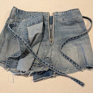 Free People Denim Skort Shorts with Wrap Skirt and Tie, Zipper Fly Size 4